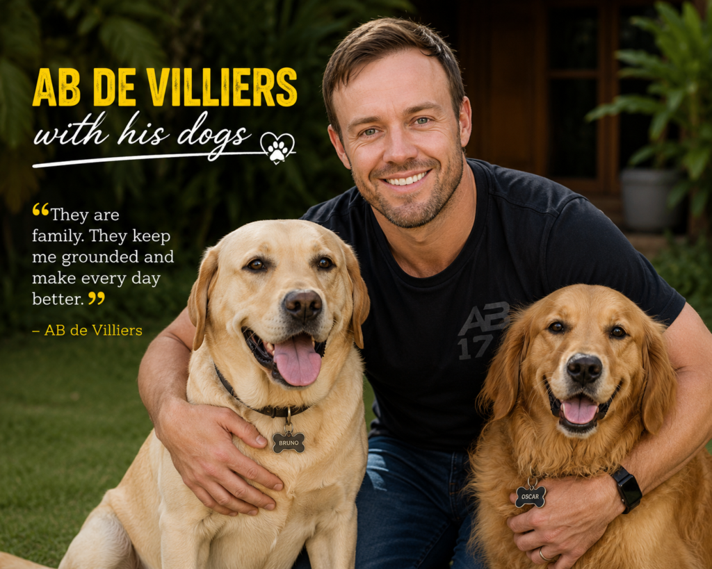 A B De Villiers with Dogs famous cricketers