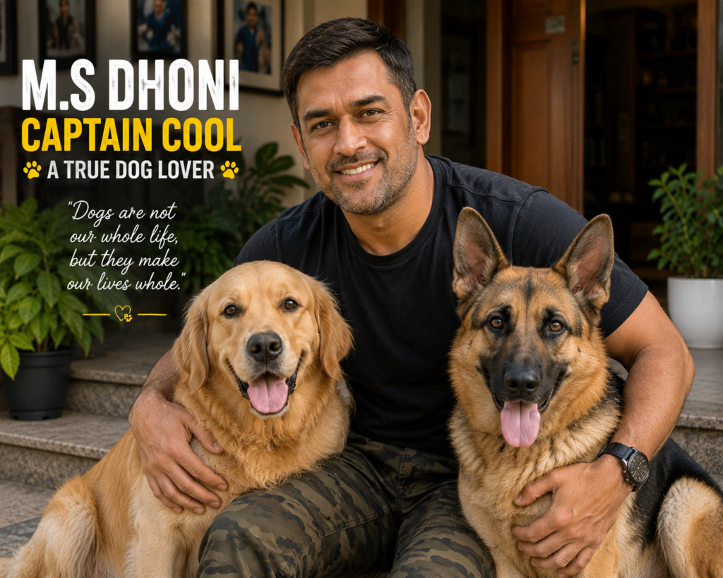 M.S Dhoni with Dogs famous cricketers